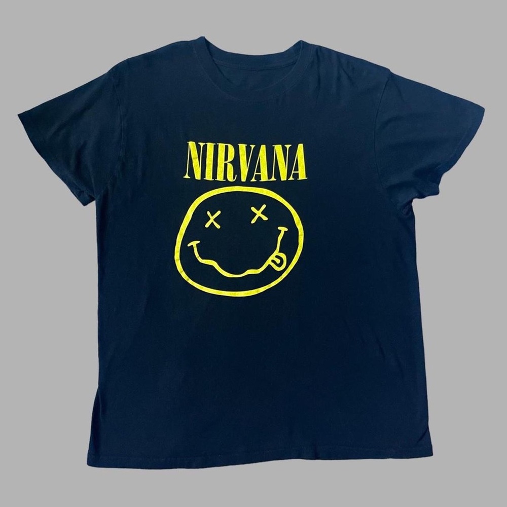 black and yellow nirvana smiley logo band tee